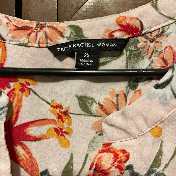 Zac & Rachel Floral Blouse - Cream with Red and Green Accents - Picture 2 of 6